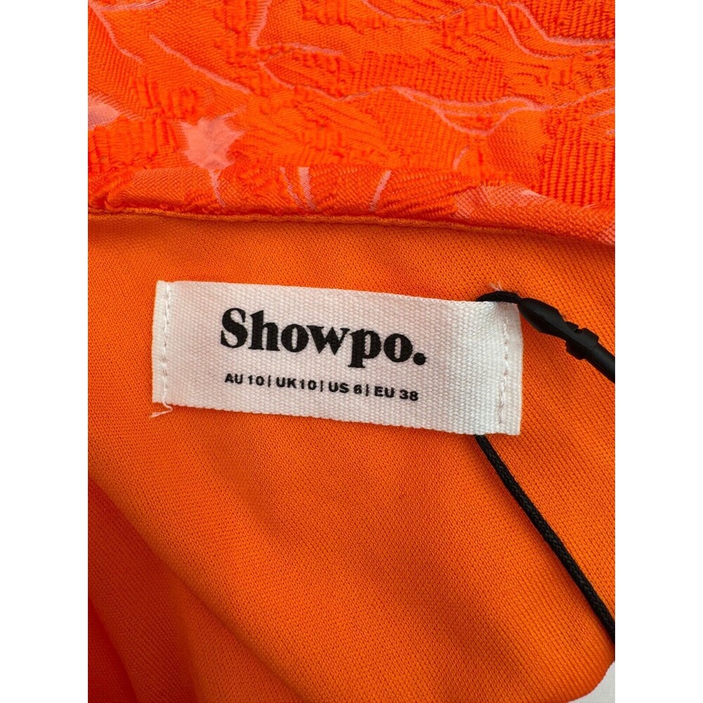 Showpo Brailey One Shoulder Wrap Front Mini Dress Women US 6 Orange Jacquard - Picture 5 of 11